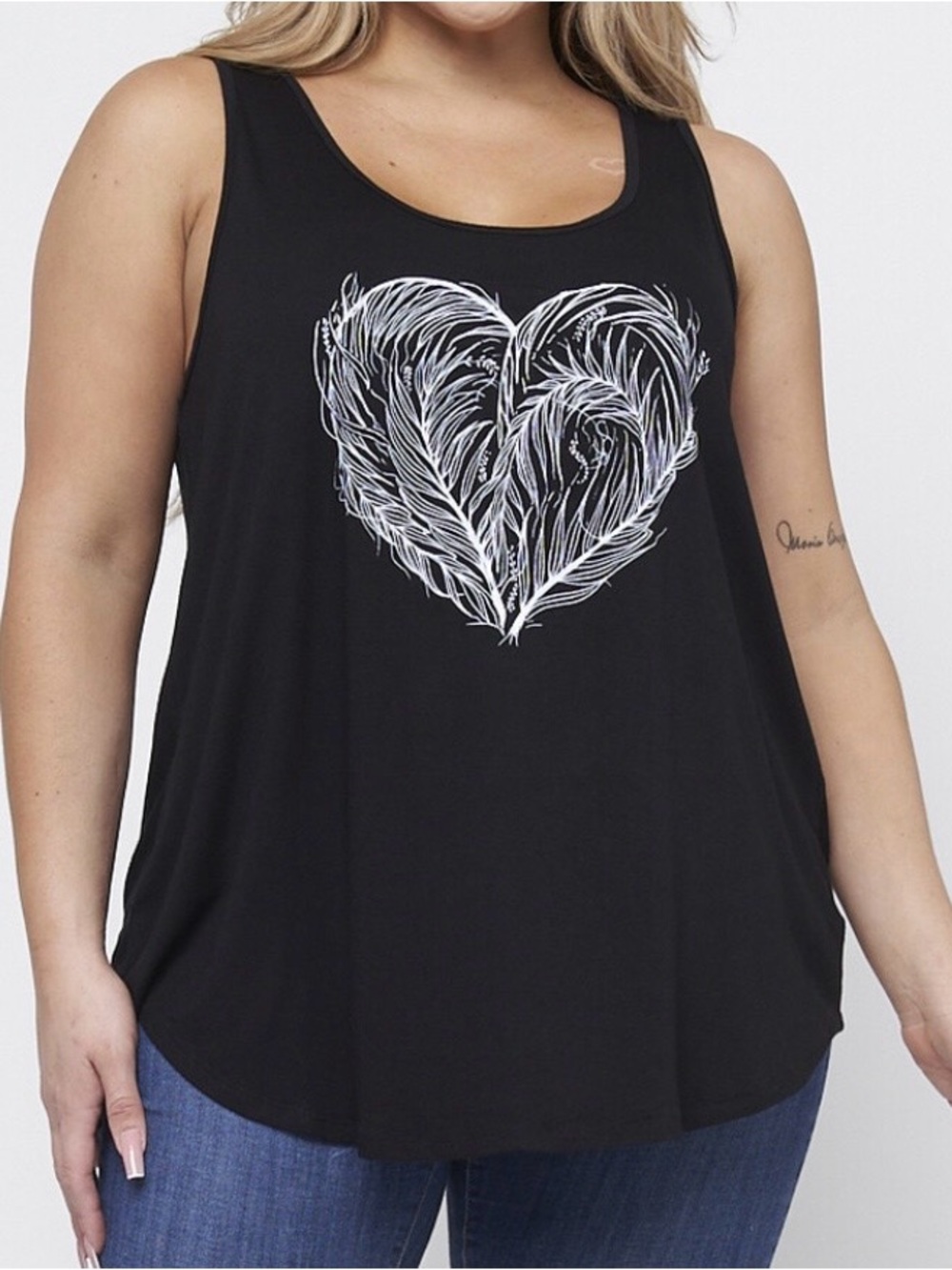 Torrid Black Scoop Tank with White Feather Heart